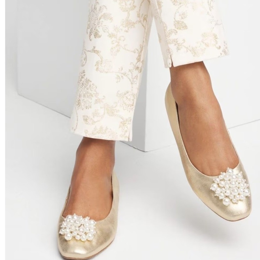 Chicos Omega Pearl Ballet Flats Champagne Gold Metallic Pearl SOLD OUT wedding